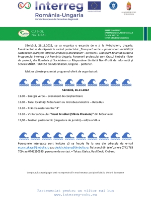 Sâmbătă, 26.11.2022, se va organiza o excursie de o zi la Mórahalom, Ungaria.